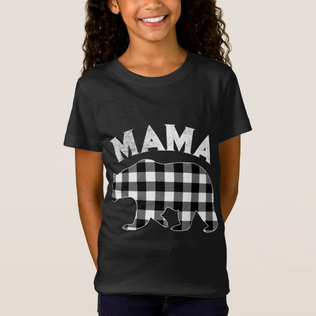 Black And White Buffalo Plaid Mama Bear Christmas  T-Shirt (Front)