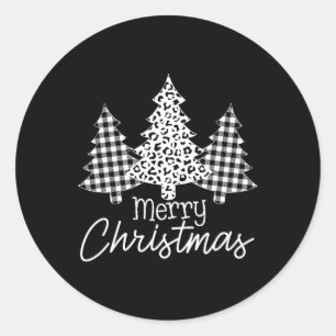Black And White Buffalo Plaid Merry Christmas Xmas Classic Round Sticker