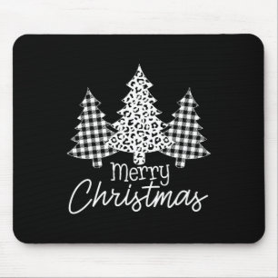 Black And White Buffalo Plaid Merry Christmas Xmas Mouse Pad