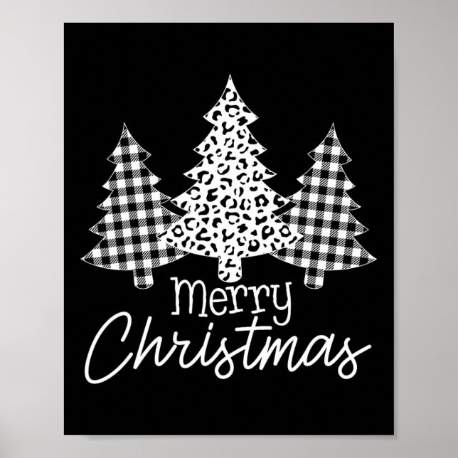Black And White Buffalo Plaid Merry Christmas Xmas Poster (Front)