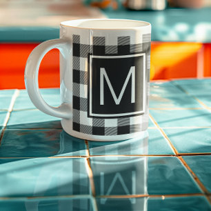 Black and White Buffalo Plaid Monogrammed Coffee Mug
