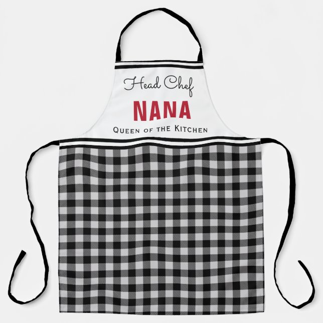 Black and White Buffalo Plaid Nana Personalised Apron (Front)