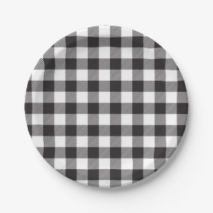 Black and White Buffalo Plaid Paper Plate