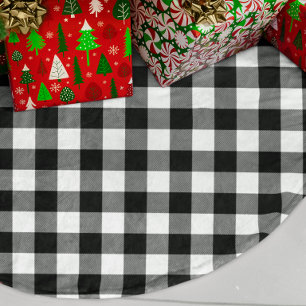 Black and White Buffalo Plaid Pattern Faux Linen Tree Skirt