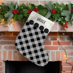 Black and White Buffalo Plaid Personalised Small Christmas Stocking