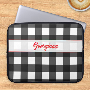 Black and White Buffalo Plaid Personalized Laptop Sleeve