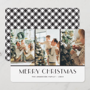 Black and White Buffalo Plaid Photo Christmas Holiday Card