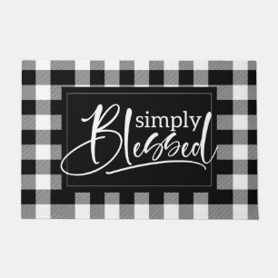 Black and White Buffalo Plaid Quote Doormat