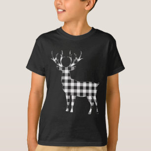 Black And White Buffalo Plaid Reindeer Christmas D T-Shirt