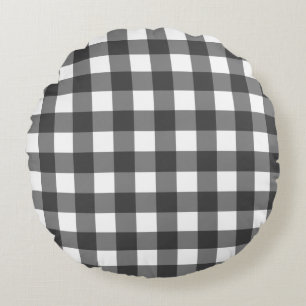 Black And White Buffalo Plaid Round Cushion