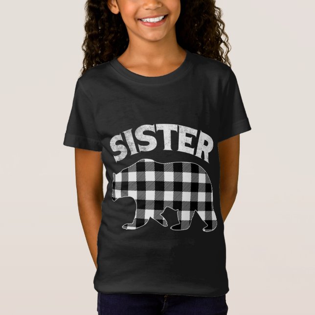 Black And White Buffalo Plaid Sister Bear Christma T-Shirt (Front)