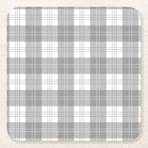 Black and White Buffalo Plaid Square Paper Coaster