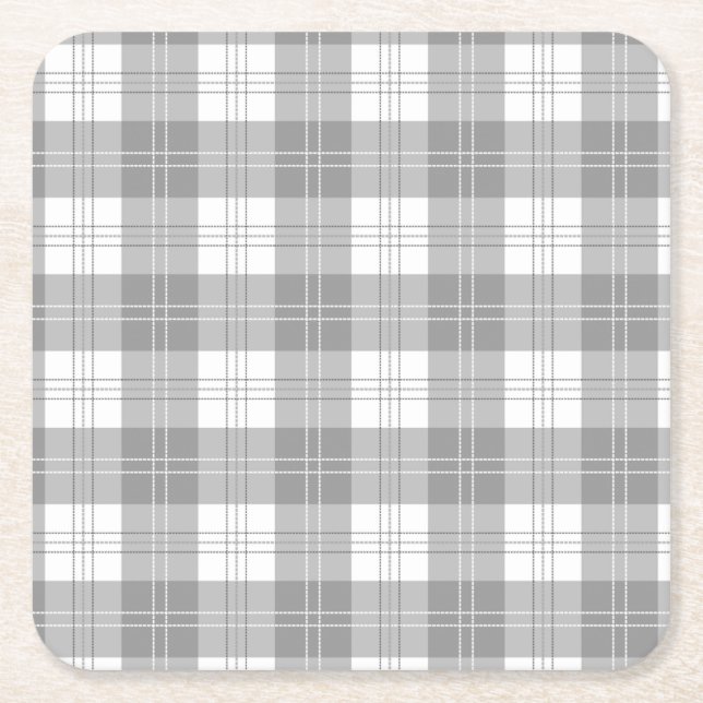 Black and White Buffalo Plaid Square Paper Coaster (Front)