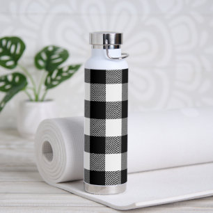 Black and White Buffalo Plaid  Water Bottle