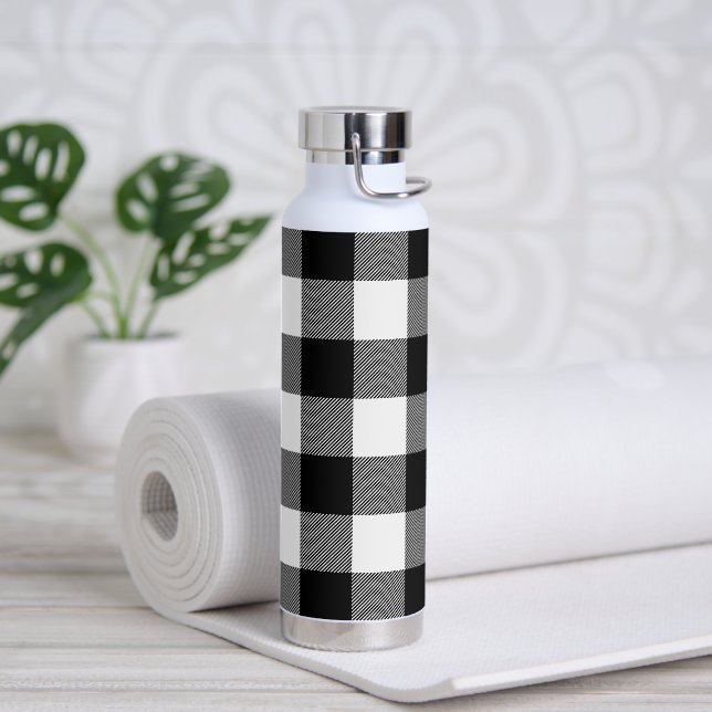 Black and White Buffalo Plaid  Water Bottle (Yoga)