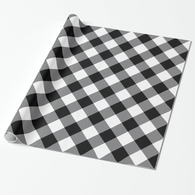Black And White Buffalo Plaid Wrapping Paper (Unrolled)