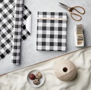 Black and White Buffalo Plaid  Wrapping Paper
