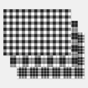 Black and White Buffalo Plaid Wrapping Paper Sheet