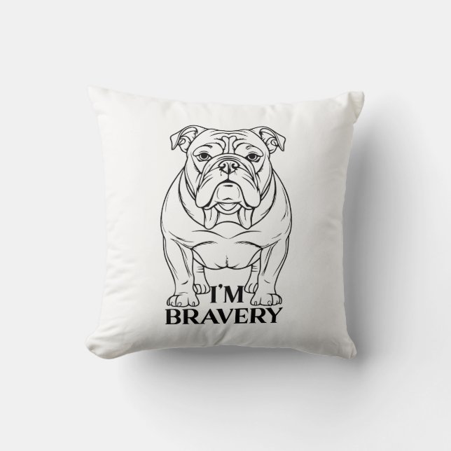 Black and White Bulldog Serious Expression Cushion (Front)