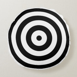Black and White Bulls Eye Target Round Cushion