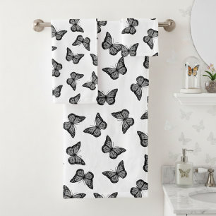 Black and White Butterflies Bathroom Towel Set
