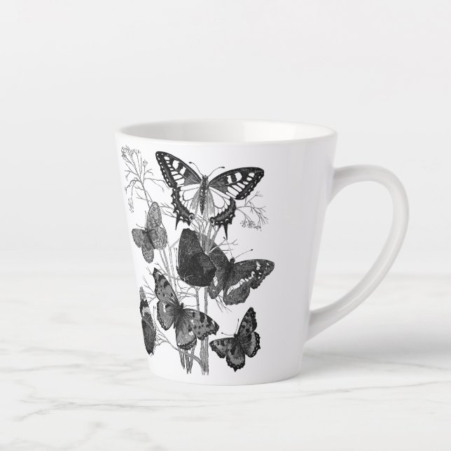 Black and White Butterflies  Latte Mug (Right)