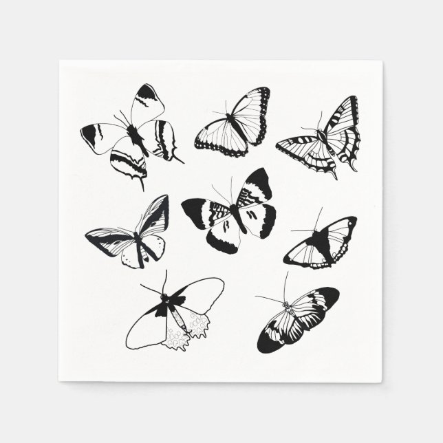 Black and White Butterflies Napkin (Front)