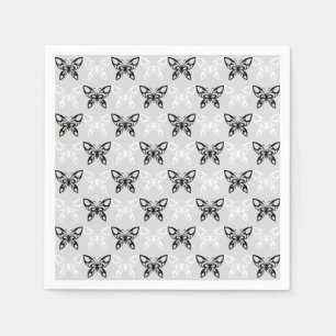 Black and white butterflies napkin
