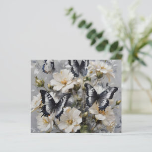 Black And White Butterflies On White Flowers,