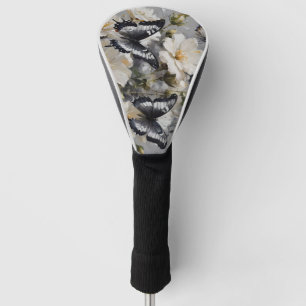 Black And White Butterflies On White Flowers, Golf Head Cover
