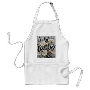Black And White Butterflies On White Flowers, Standard Apron