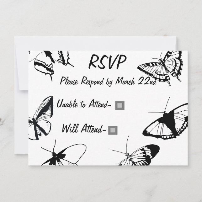 Black and White Butterflies RSVP Flat Card (Front)