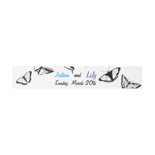Black and White Butterflies Wedding Invitation Belly Band