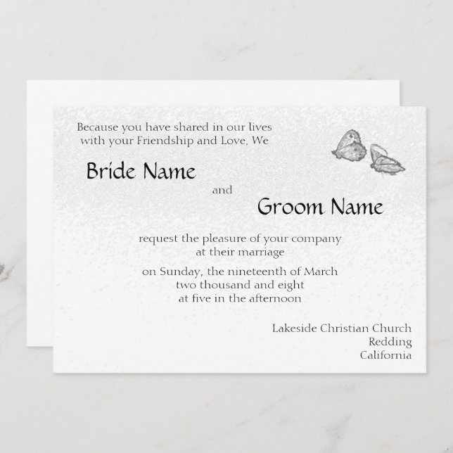 Black and white Butterflies Wedding Invitation Tem (Front/Back)