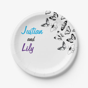 Black and White Butterflies wedding Paper Plate