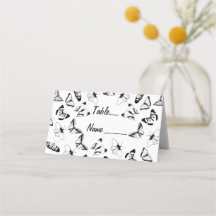 Black and White Butterflies wedding Place Card