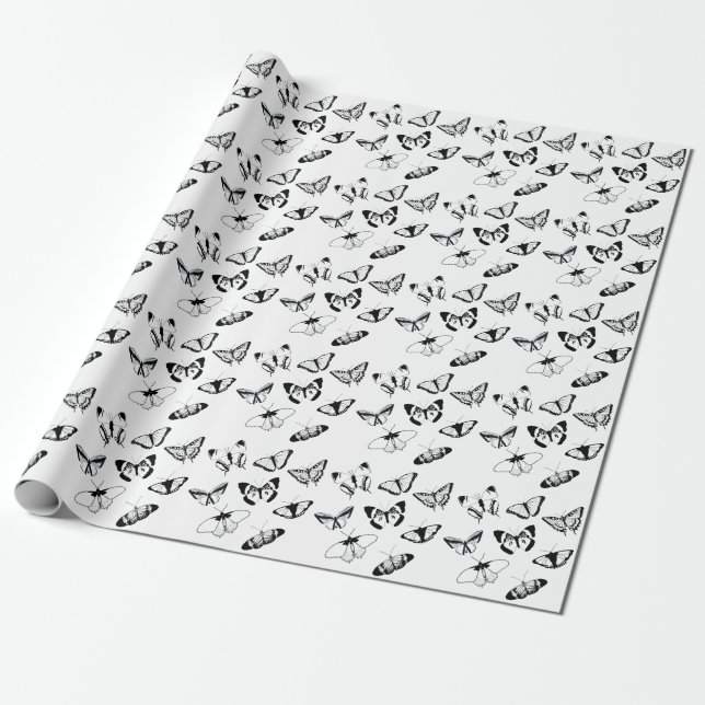 Black and White Butterflies Wrapping Paper (Unrolled)