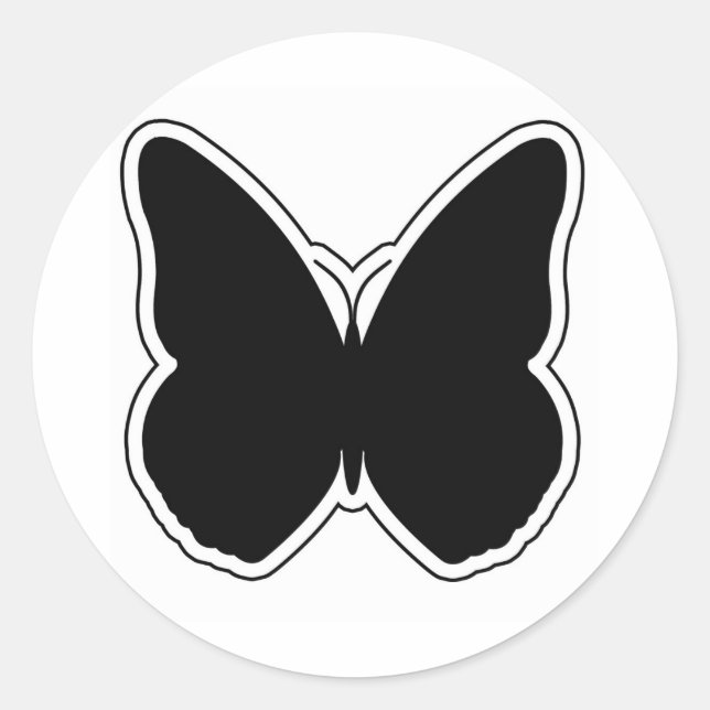 Black and White Butterfly Classic Round Sticker (Front)