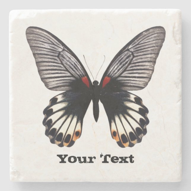 Black and White Butterfly Custom Stone Coaster (Front)