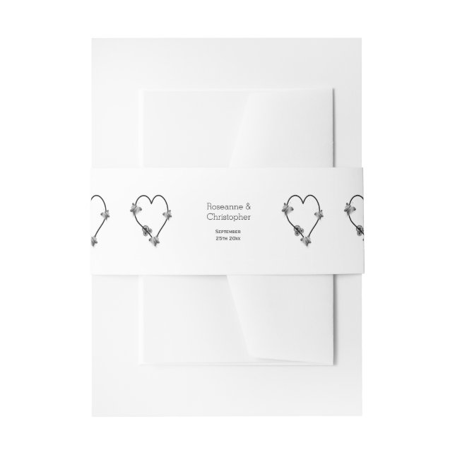 Black And White Butterfly Heart Design Wedding Invitation Belly Band (Front Example)