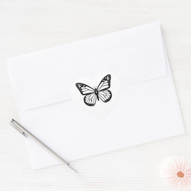 Black and White Butterfly Heart Sticker (Envelope)