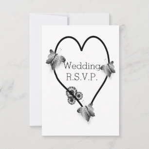 Black And White Butterfly Heart Wedding RSVP