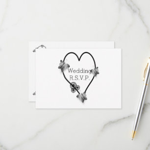 Black And White Butterfly Heart Wedding RSVP Card