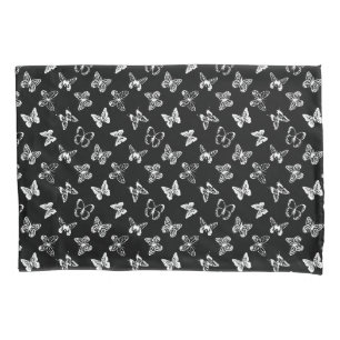 Black and White Butterfly illustration Black Pillowcase