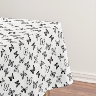 Black and White Butterfly illustration White Tablecloth