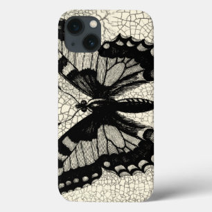 Black and White Butterfly on Cracked Background iPhone 13 Case