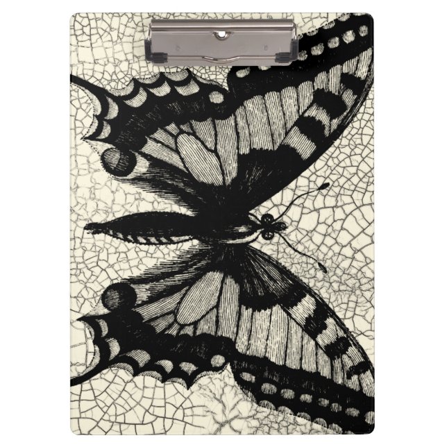 Black and White Butterfly on Cracked Background Clipboard (Front)