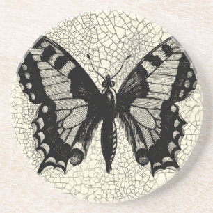 Black and White Butterfly on Cracked Background Coaster