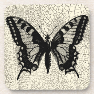 Black and White Butterfly on Cracked Background Coaster