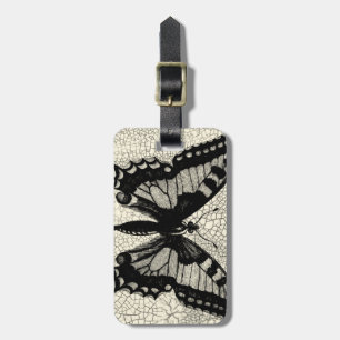 Black and White Butterfly on Cracked Background Luggage Tag